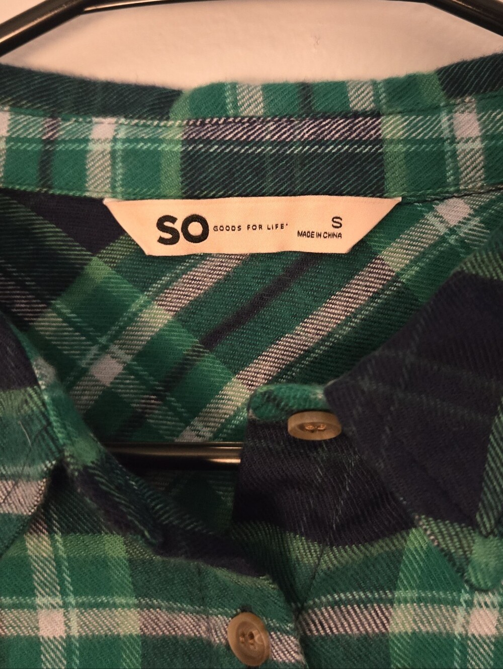 NWT Plaid Green & Blue Button-Up Shirt with Navy Flannel Sleeves, Size Juniors S - Picture 2 of 14